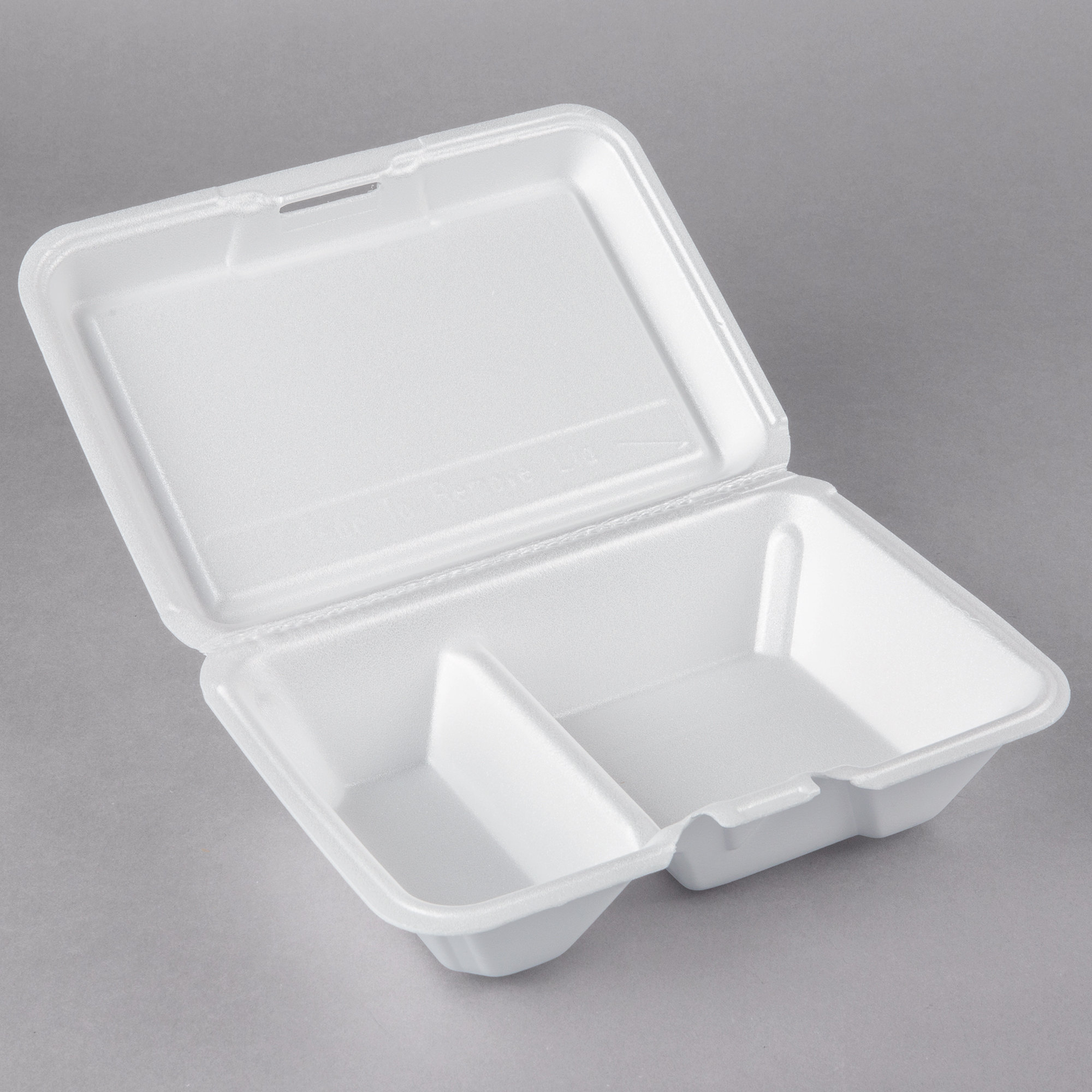 Dart 205HT2 9" x 6" x 3" White Foam 2 Compartment Take Out Container