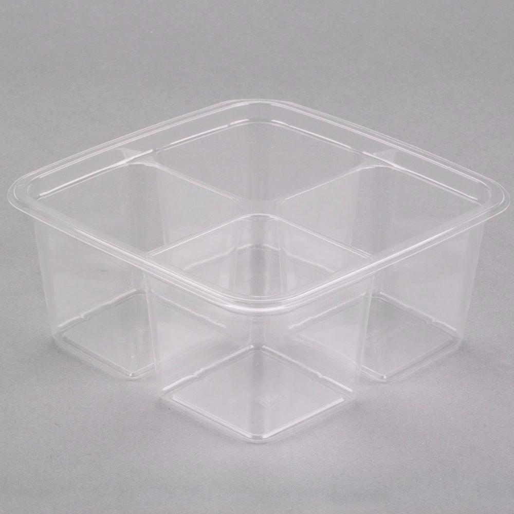 Fabri-Kal GS6-4 Greenware 4-Compartment Clear PLA Plastic Compostable  Container - 50/Pack