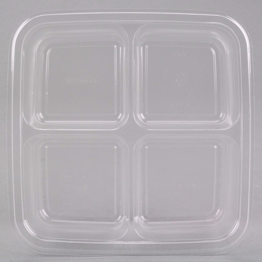 Fabri-Kal GS6-4 Greenware 4-Compartment Clear PLA Plastic Compostable  Container - 50/Pack
