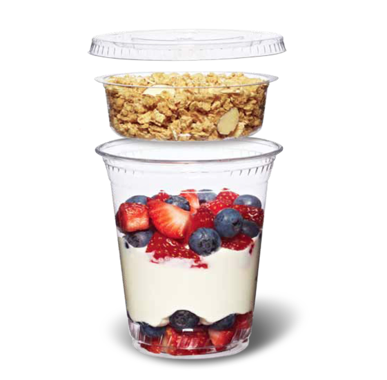 Squat 9 oz. Parfait Cup with 4 oz. Fabri-Kal Insert, Flat Lid and Dome Lid  - 100/Pack