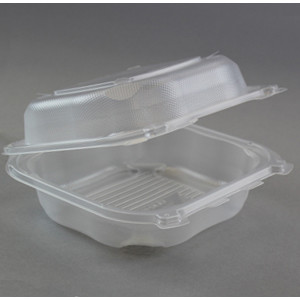 Genpak CLX203-CL Clover Large Hinged Lid Plastic Carryout Container, 3  Compartment, Polypropylene, 8.35 x 8.32 x 2.88, Clear - 150 / Case