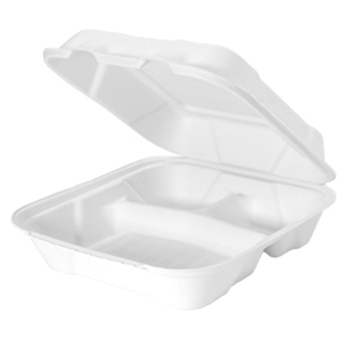 Large Biodegradable 3 Compartment Takeout Boxes - 8x8 Carry Out