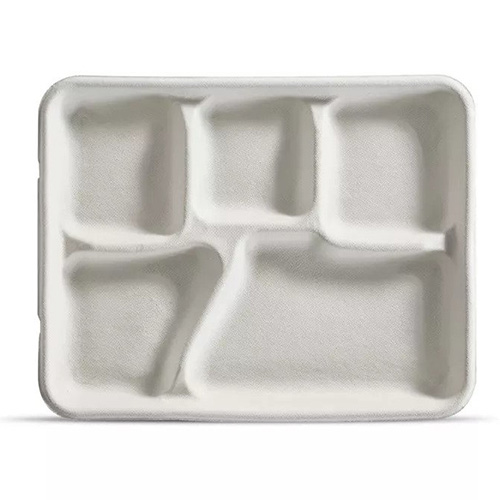 Huhtamaki Chinet 21032 Savaday 10 3/8 x 8 1/4 White Molded Fiber / Pulp  5-Compartment Cafeteria Tray - 240/Case